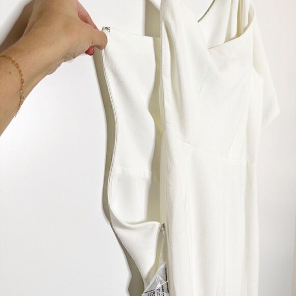 NWT Dress The Population Georgina One-Shoulder Crepe Gown Bow Detail White Large - Picture 7 of 9